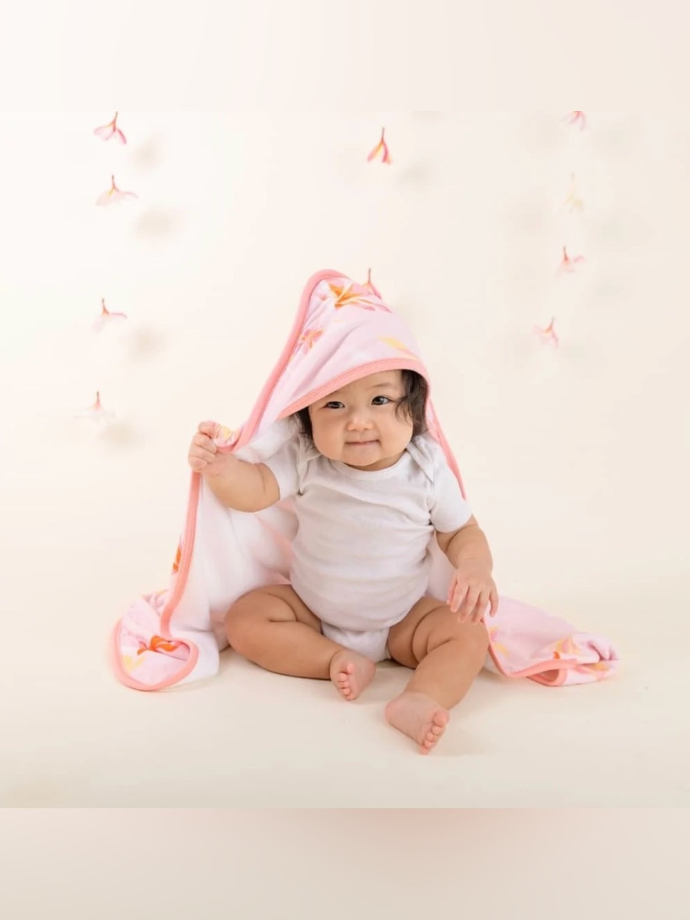 🆕 Coco Moon Pink Plumeria Honey Hooded Towel & Wash Cloth Set